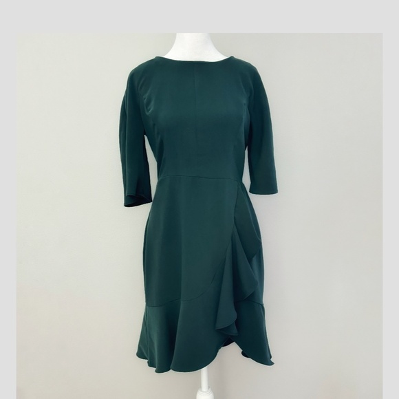 Amanda Uprichard Dress Ruffle Faux Wrap Hunter Green Mini Length Occasion Dress - Picture 2 of 15